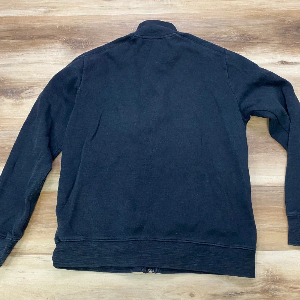 Banana Republic Zip Up Cardigan Size M Mock Neck Slub Knit Cotton Black Sweater